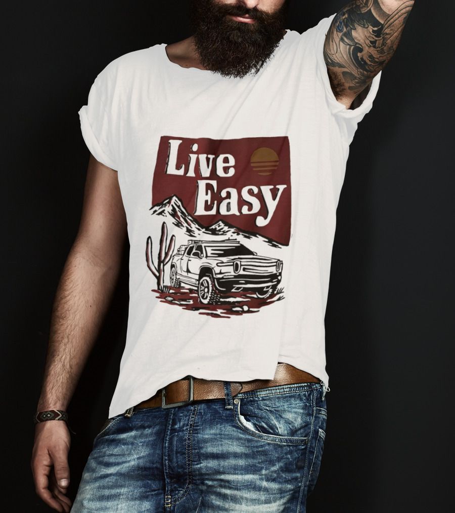 Live Easy Bronco Car Desert Adventure Sunset T-Shirt