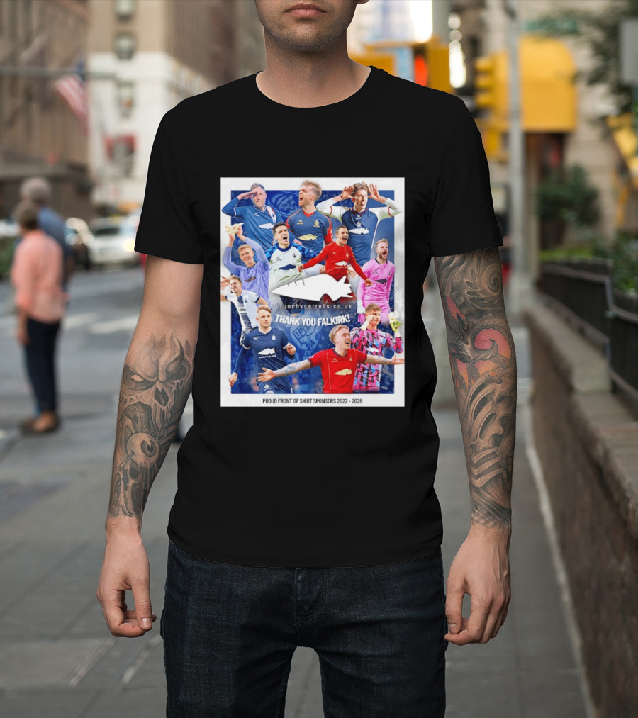 Crunchycarrots.co.uk Thank You Falkirk FC Proud Front Of Sponsors 2022 2026 T-Shirt