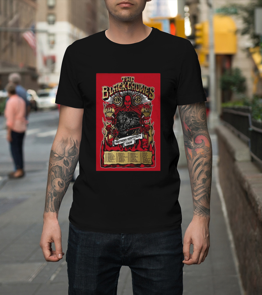 The Black Crowes Southern Hospitality Tour 2026 Red Background Gothic Crow Imagery Vintage Band Tour Dates T-Shirt