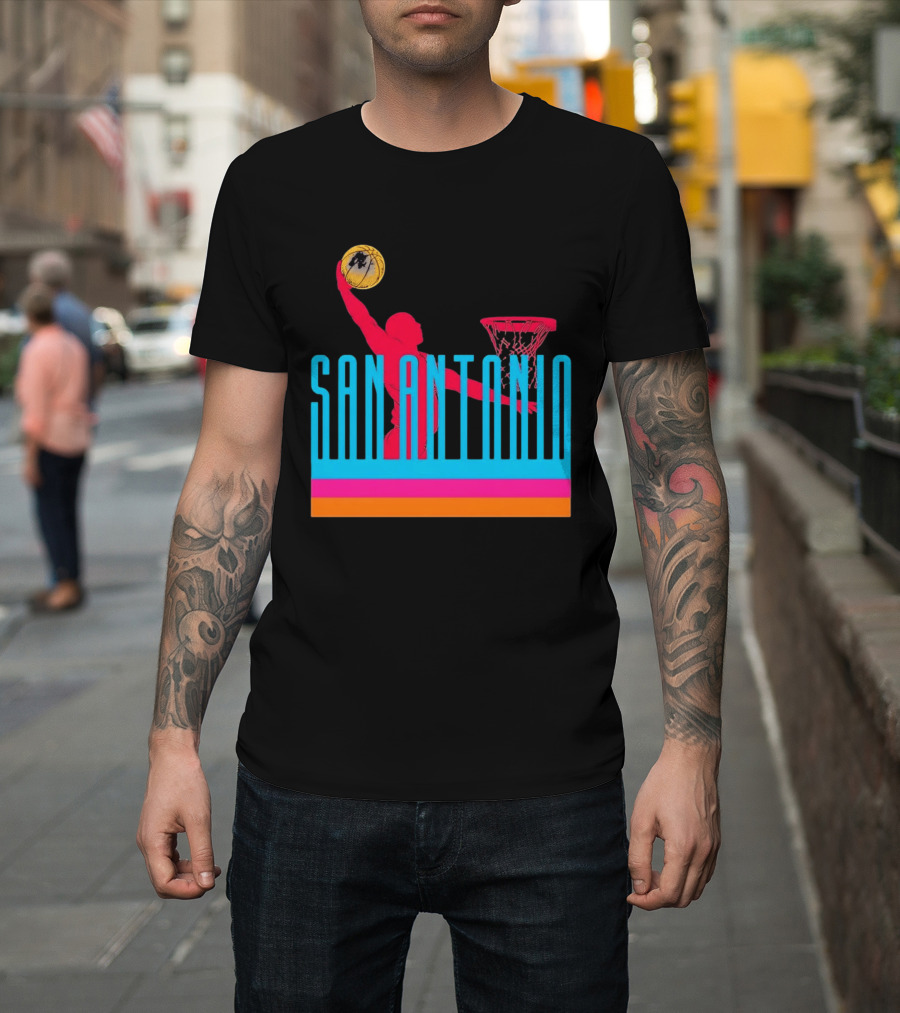 San Antonio Basketball Dunking Pink T-Shirt