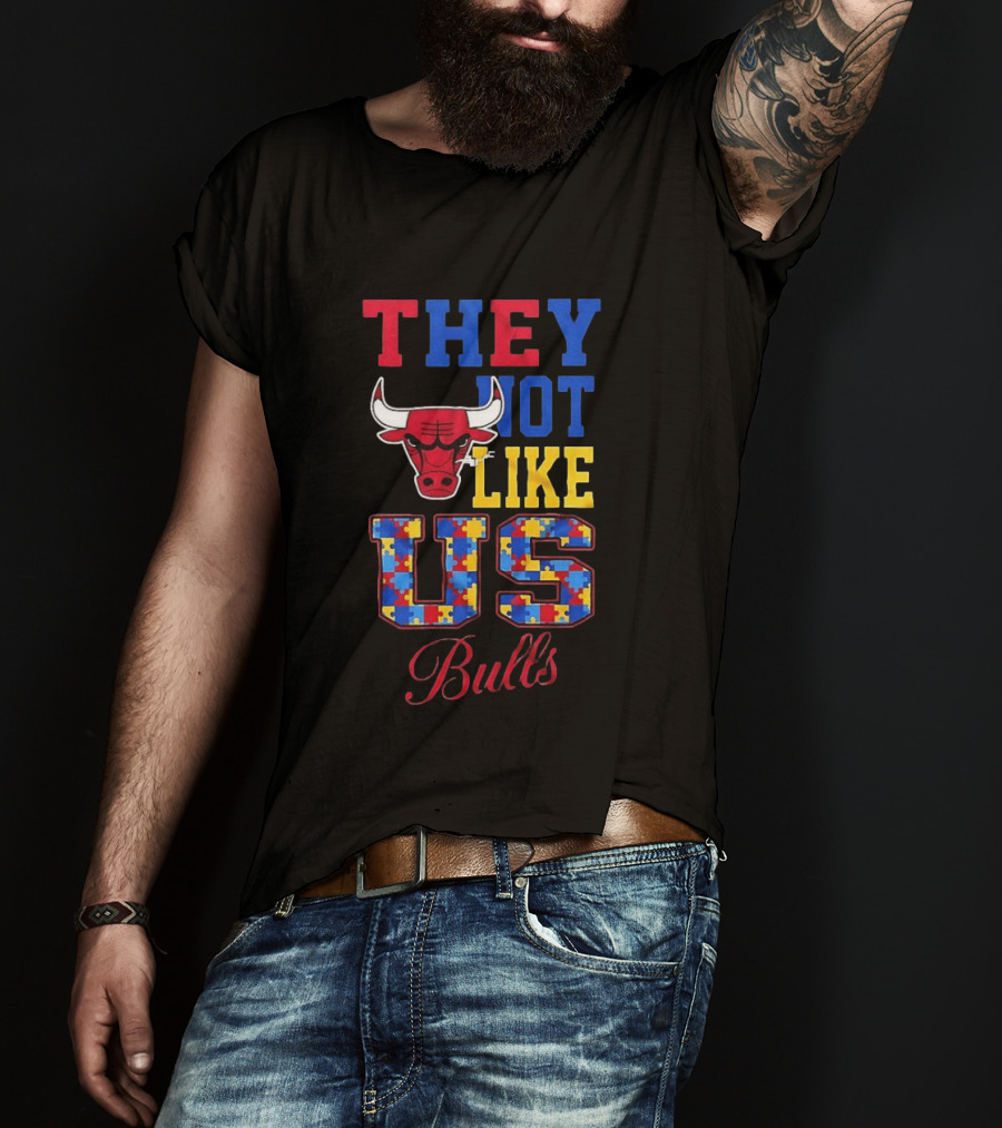 They Not Like Us Autism Awareness Chicago Bulls Puzzle Pieces T-Shirt