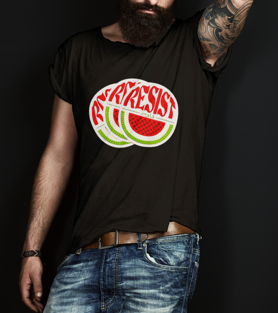 Watermelon Keffiyeh Resist Free Palestine Arabic Text قاوم T-Shirt