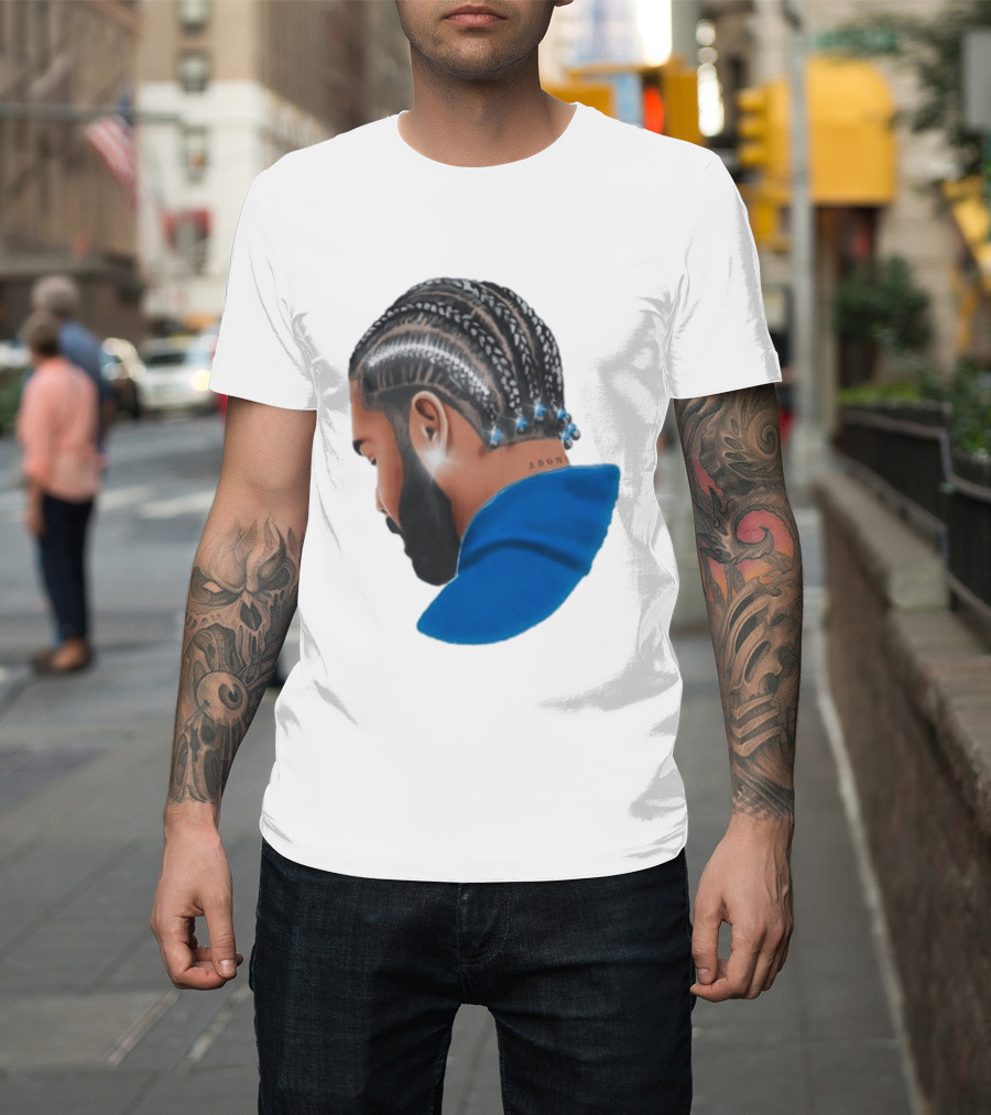 Drake Cornrow Braid Hairstyle Blue Sparkle T-Shirt