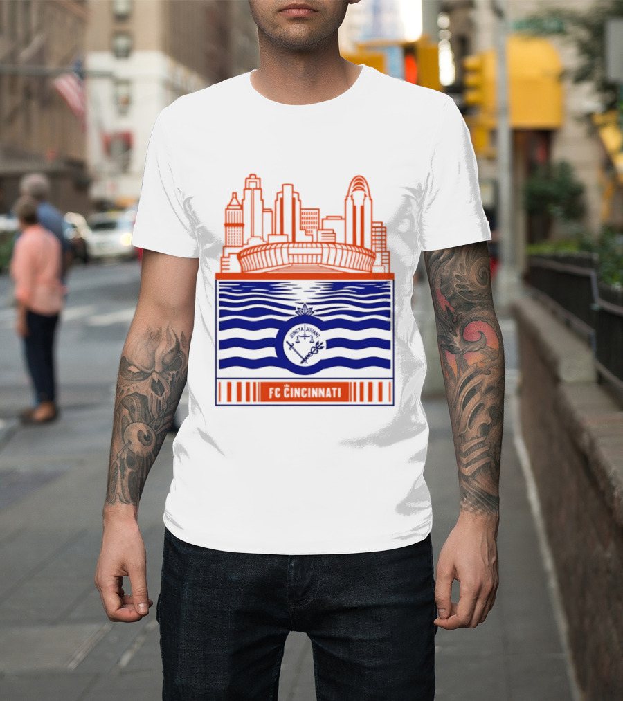 FC Cincinnati Stadium Skyline With River Flag T-Shirt
