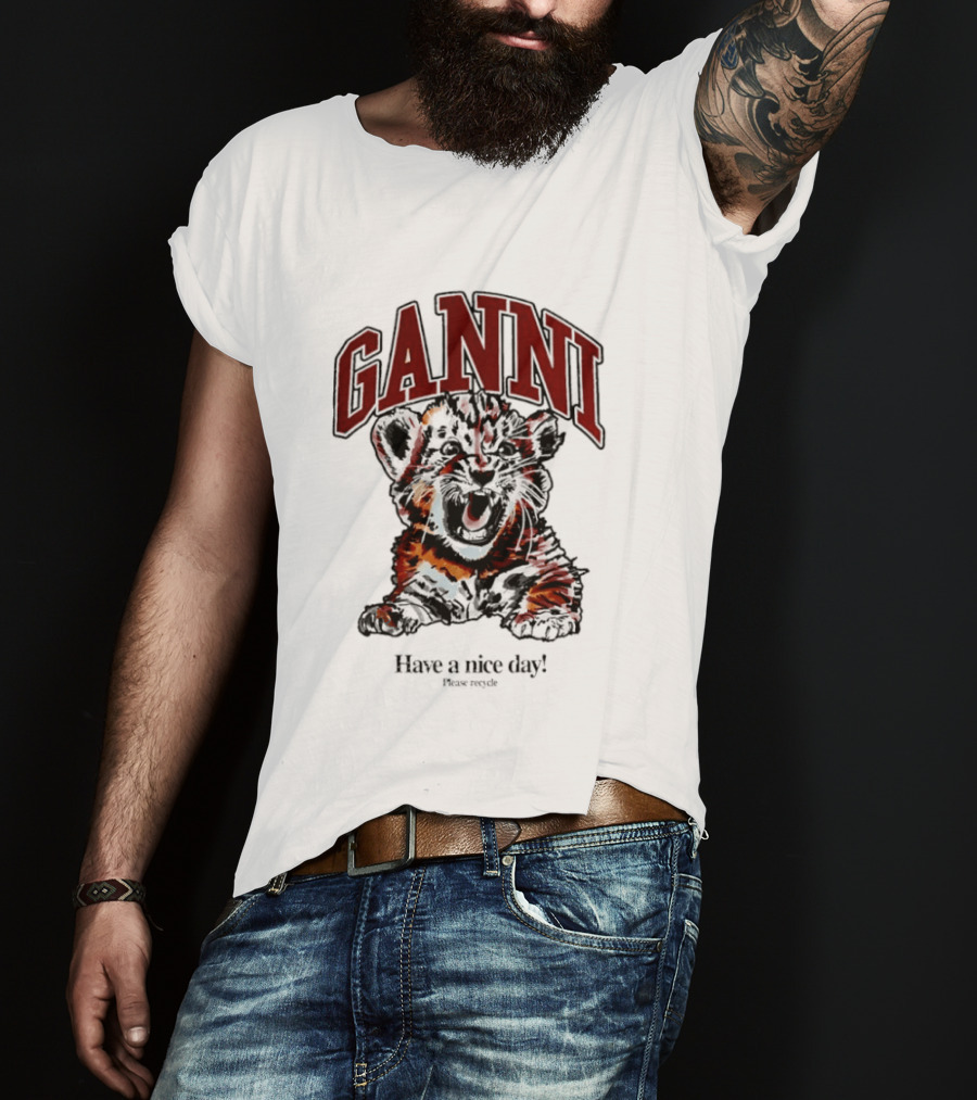 Ganni Have A Nice Day Please Recycle Tiger T-Shirt