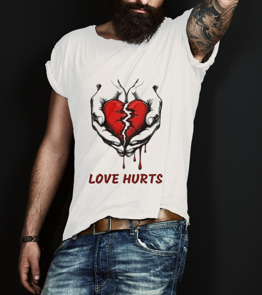 Love Hurts Bleeding Broken Heart Emotional Expression T-Shirt