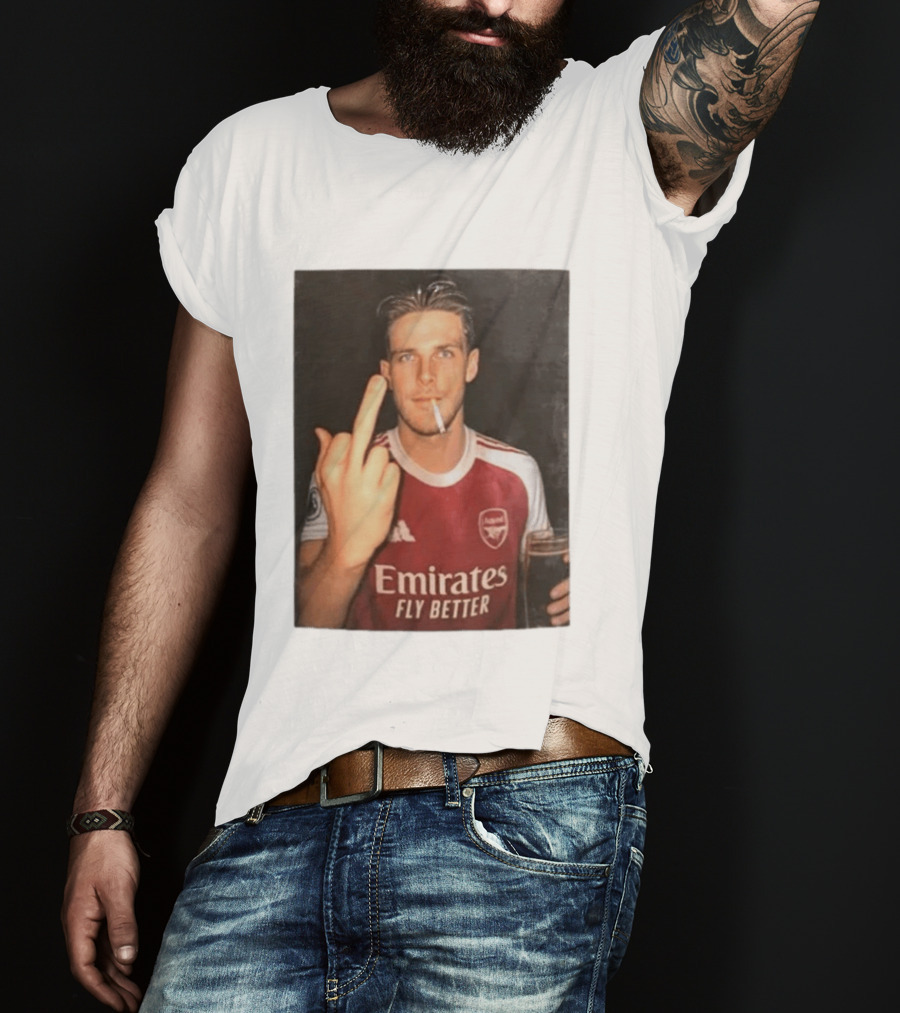 Emirates Fly Better Arsenal Middle Finger Smoking Soccer Player T-Shirt