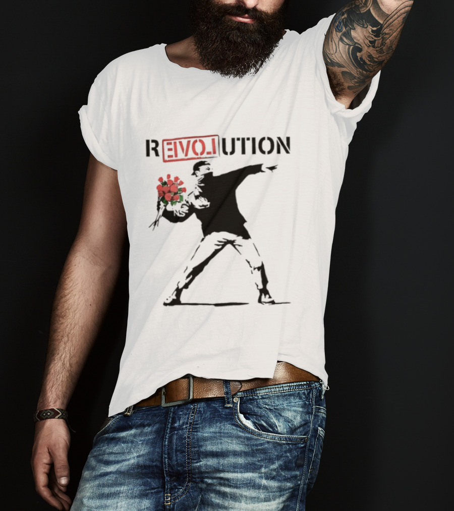 Revolution With Love Letter Throwing Roses Graffiti T-Shirt