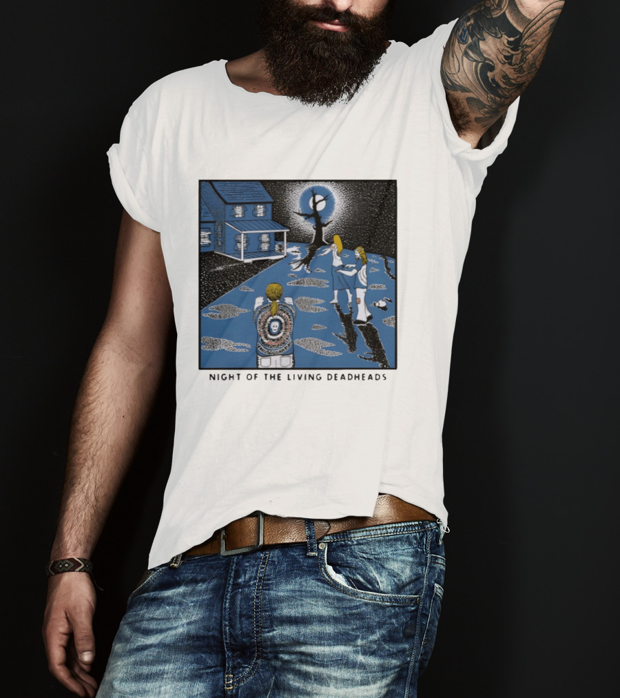 Ken Brown 90s Night Of The Living Deadheads House With Skull And Dancing Figures T-Shirt