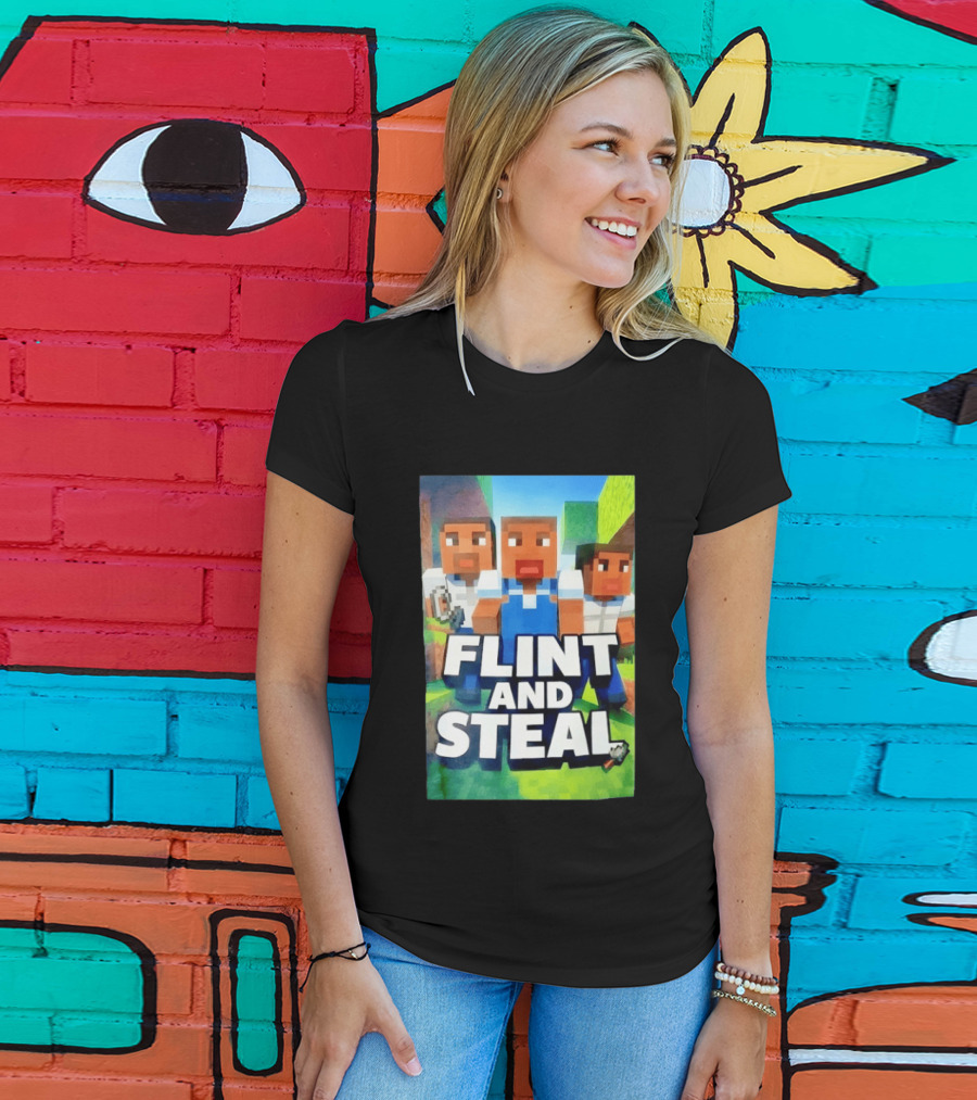 Flint And Steal Blocky Adventure Pixel Characters T-Shirt