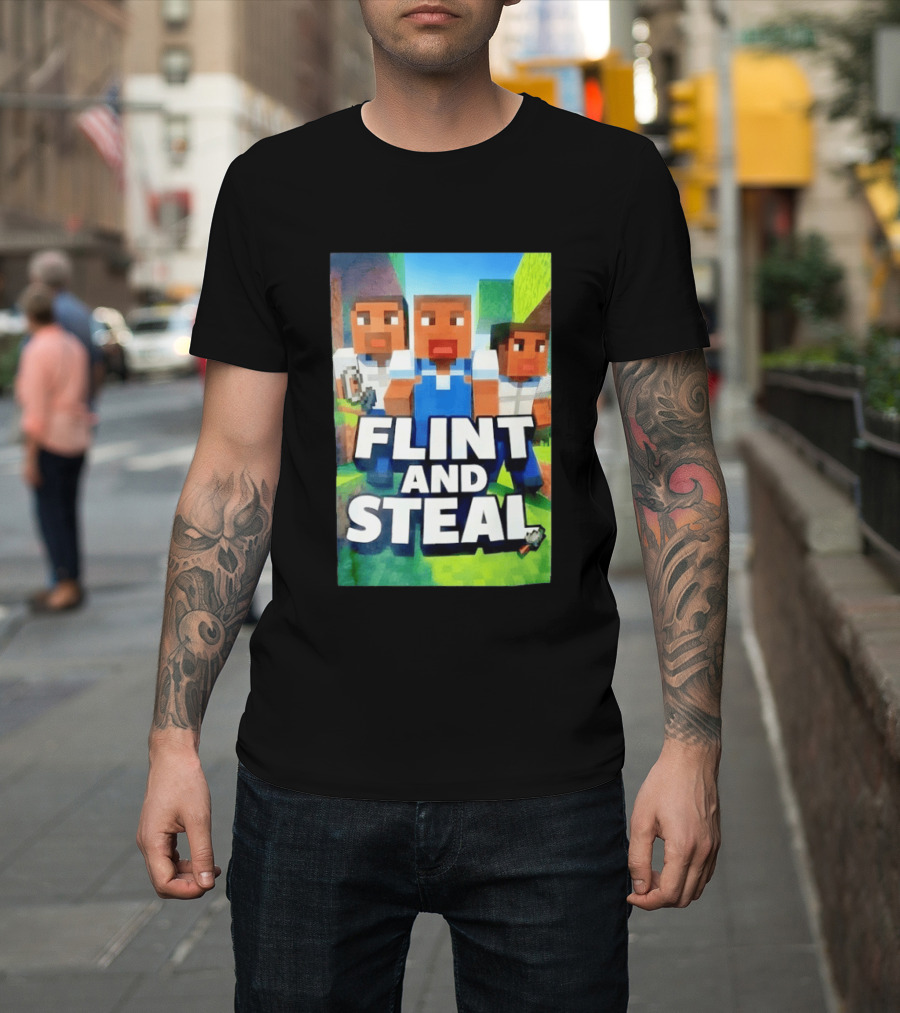 Flint And Steal Blocky Adventure Pixel Characters T-Shirt