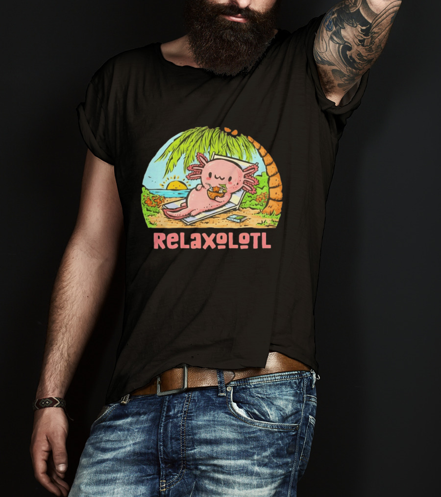 Relaxolotl Beach Vacation Vibes With Axolotl And Palm Trees T-Shirt