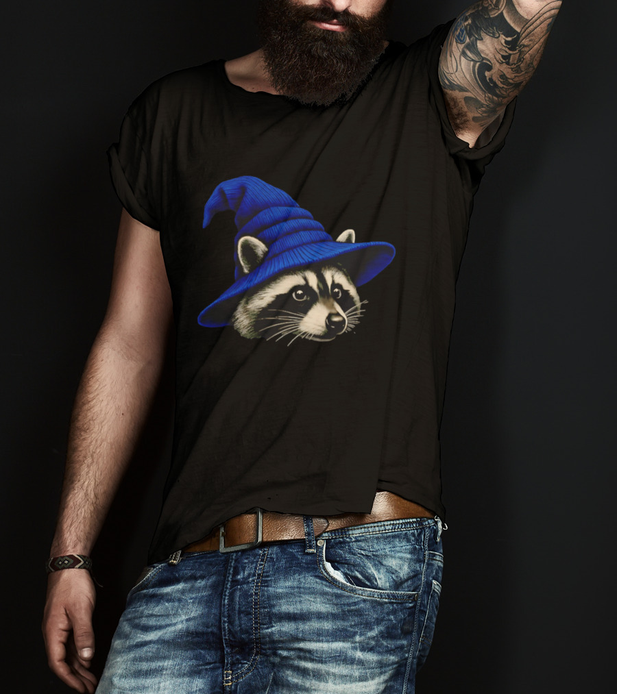Beanie Raccoon Wizard Cartoon Blue Hat T-Shirt