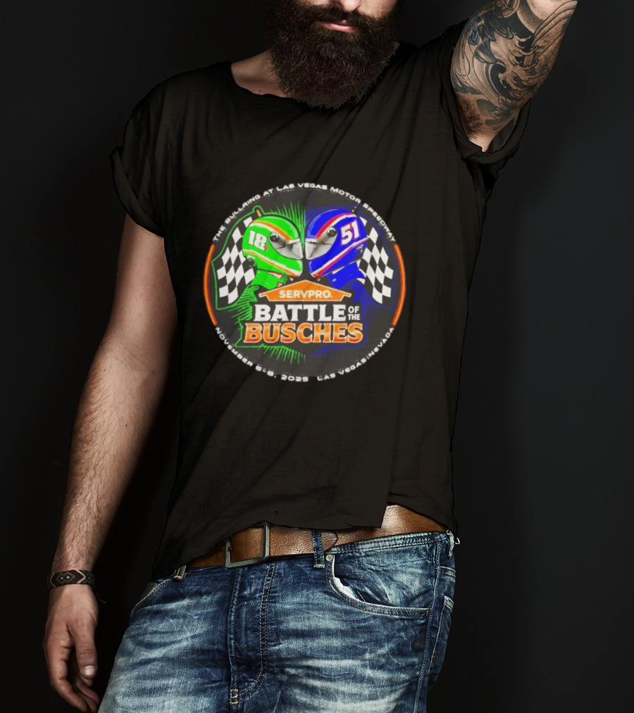 SERVPRO Battle Of The Busches Las Vegas Motor Speedway November 2023 Racing Helmets 18 Vs 51 Checkered Flags T-Shirt