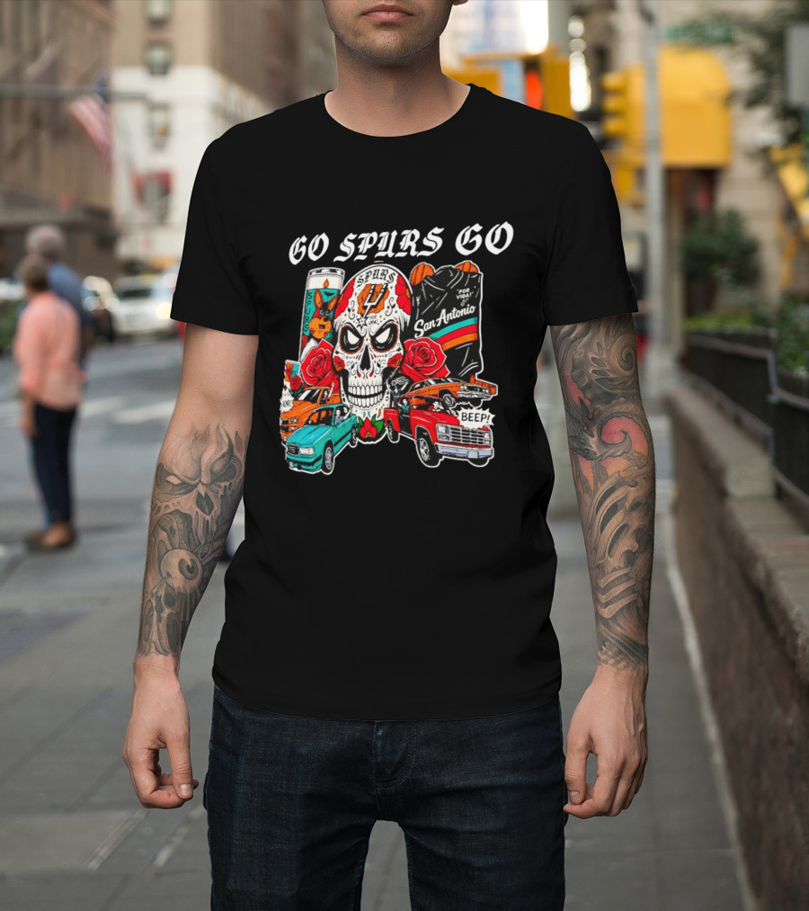 San Antonio Spurs Skull Lowriders Go Spurs Go Fiesta Por Vida T-Shirt