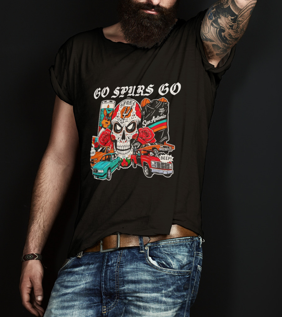 San Antonio Spurs Skull Lowriders Go Spurs Go Fiesta Por Vida T-Shirt