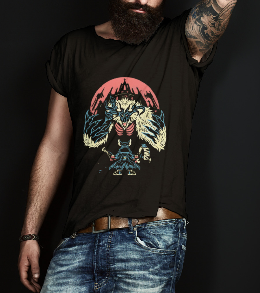 Bloodborne Hunter Confronts Cleric Beast Let The Hunt Begin T-Shirt
