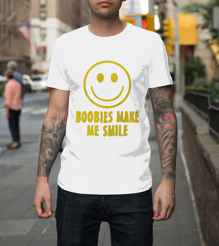 Boobies Make Me Smile Yellow Smiley Face T-Shirt