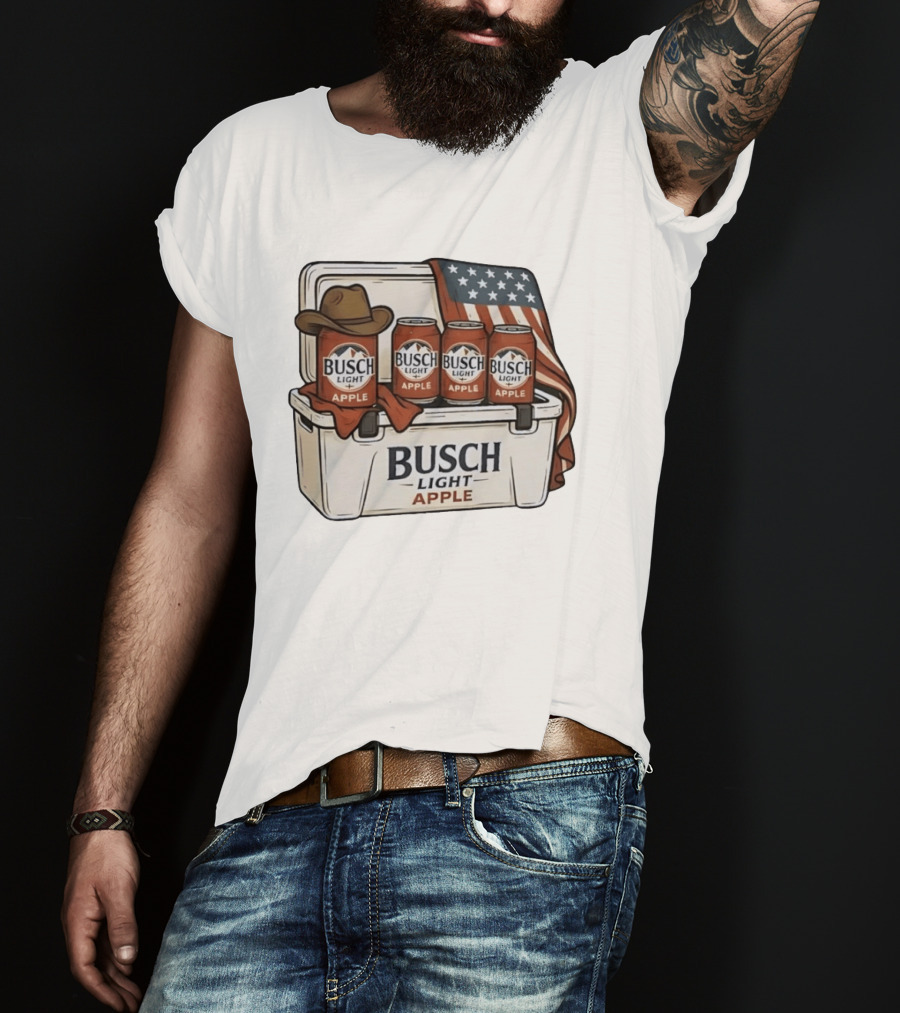 Busch Light Apple American Flag Cowboy Hat Cooler T-Shirt