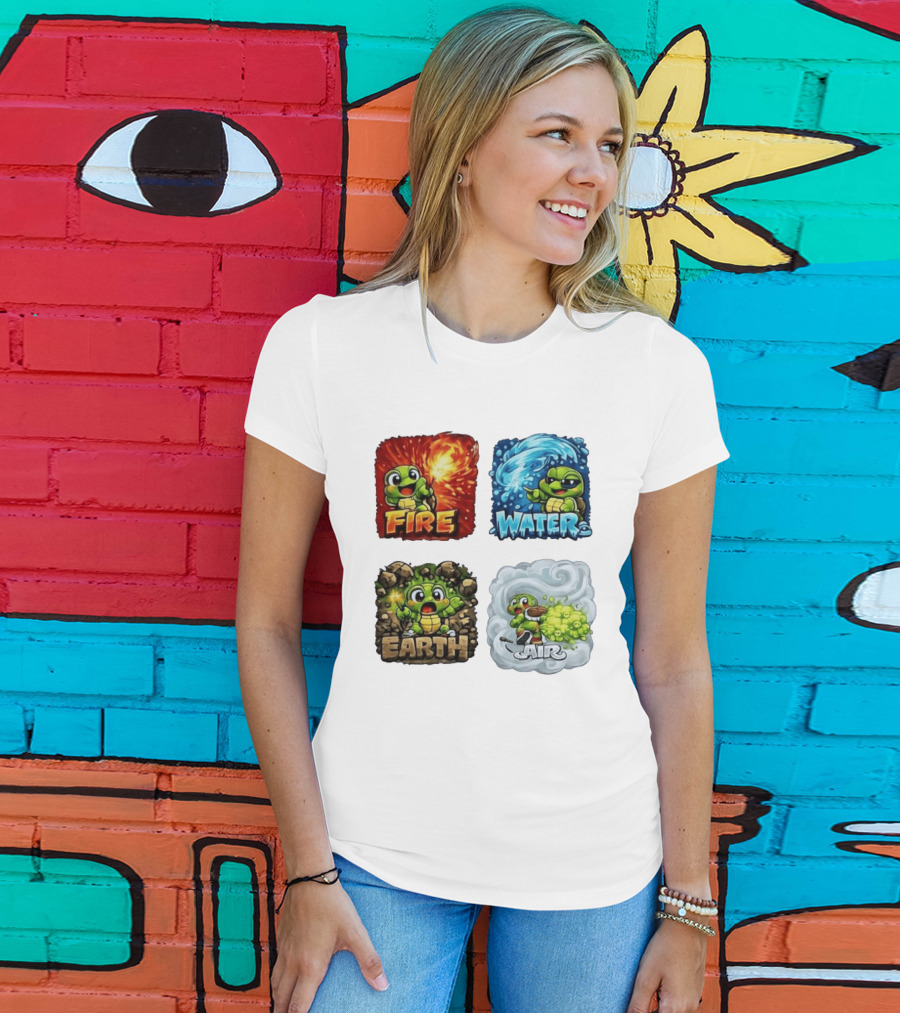 Fire Water Earth Air Turtle Cartoon Baby Elements Quadrant T-Shirt
