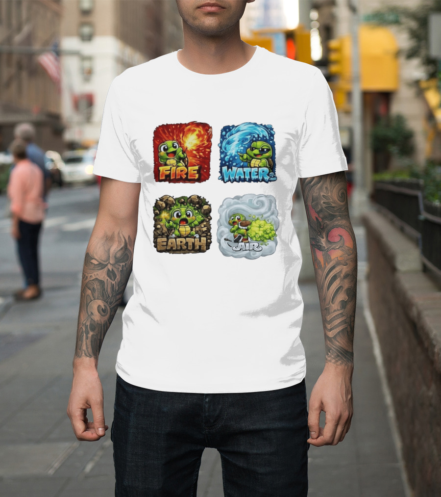 Fire Water Earth Air Turtle Cartoon Baby Elements Quadrant T-Shirt