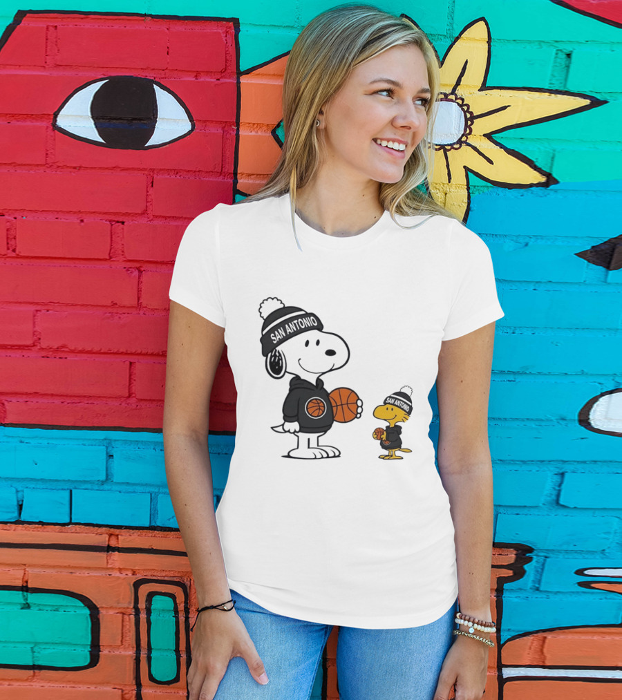 Snoopy And Woodstock Basketball Fans San Antonio Beanies T-Shirt