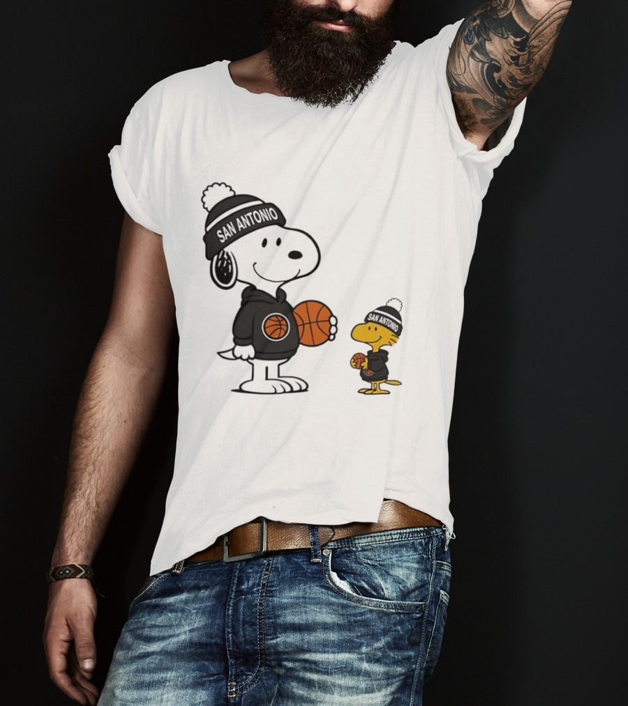 Snoopy And Woodstock Basketball Fans San Antonio Beanies T-Shirt