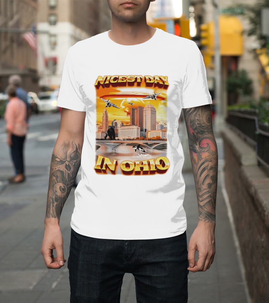 Nicest Day In Ohio Cityscape With Jets And Wildlife T-Shirt