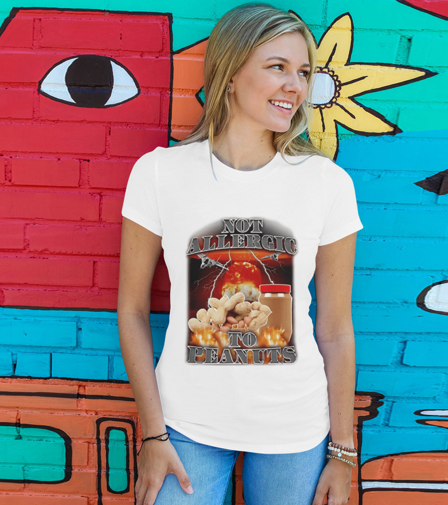 Not Allergic To Peanuts Jar With Explosive Background And Fighter Jets T-Shirt