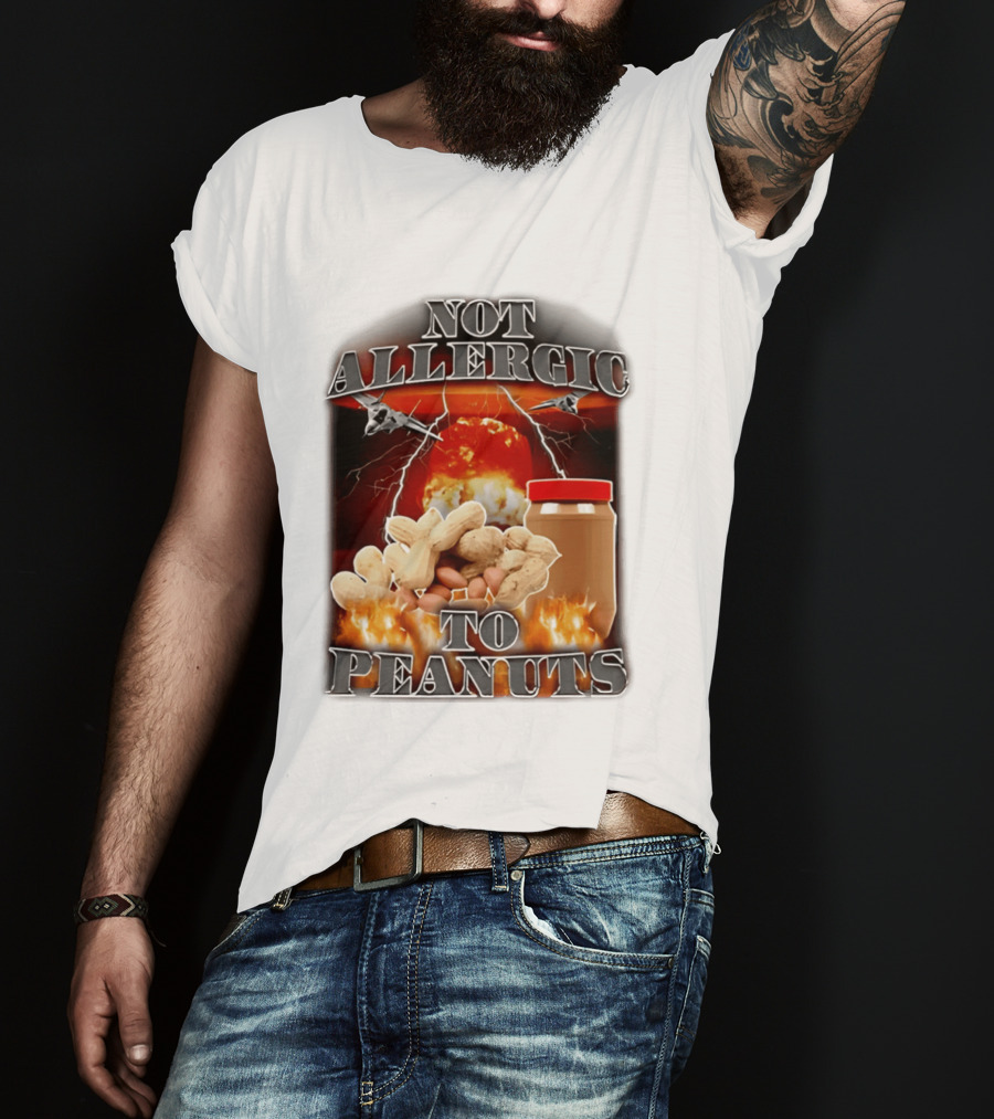 Not Allergic To Peanuts Jar With Explosive Background And Fighter Jets T-Shirt