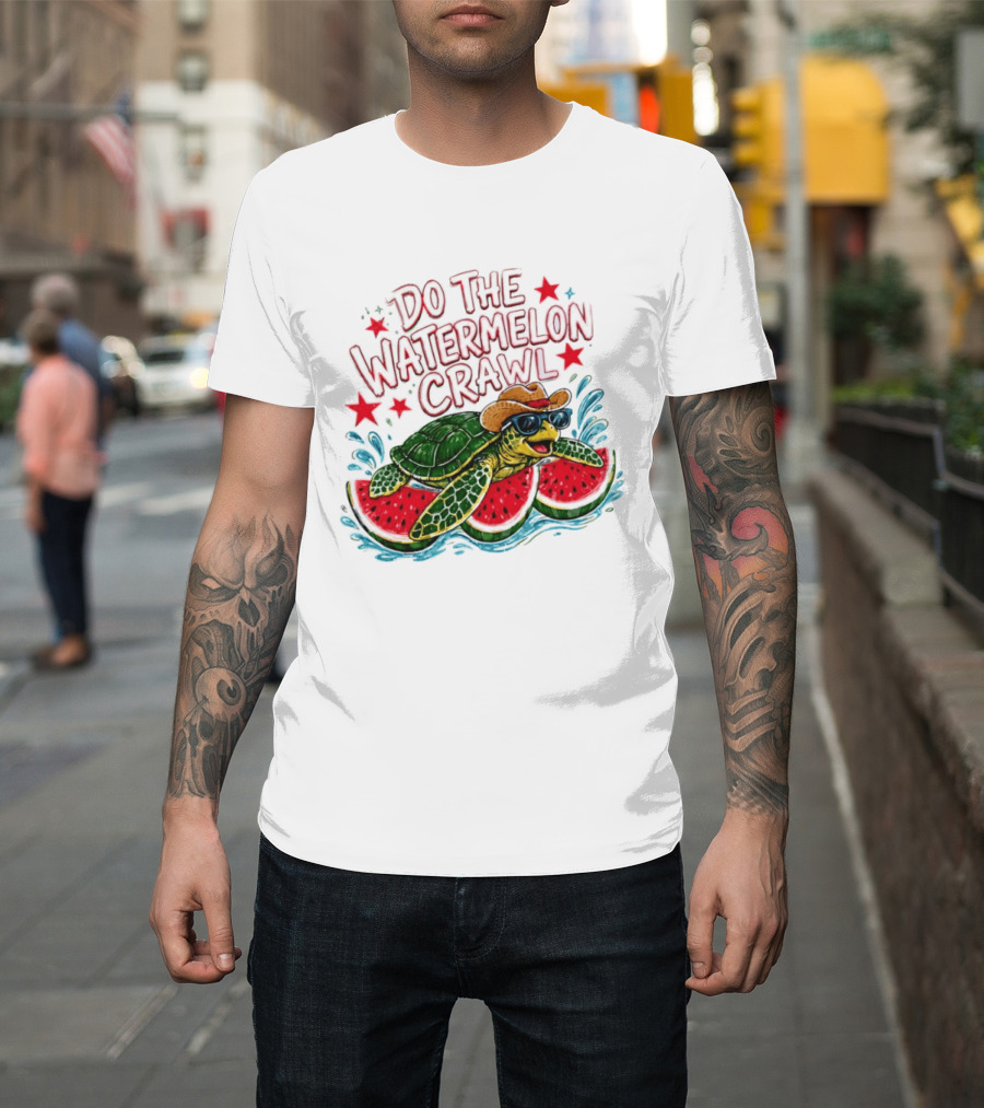 Do The Watermelon Crawl Turtle Cowboy Sunglasses Summer Fun T-Shirt