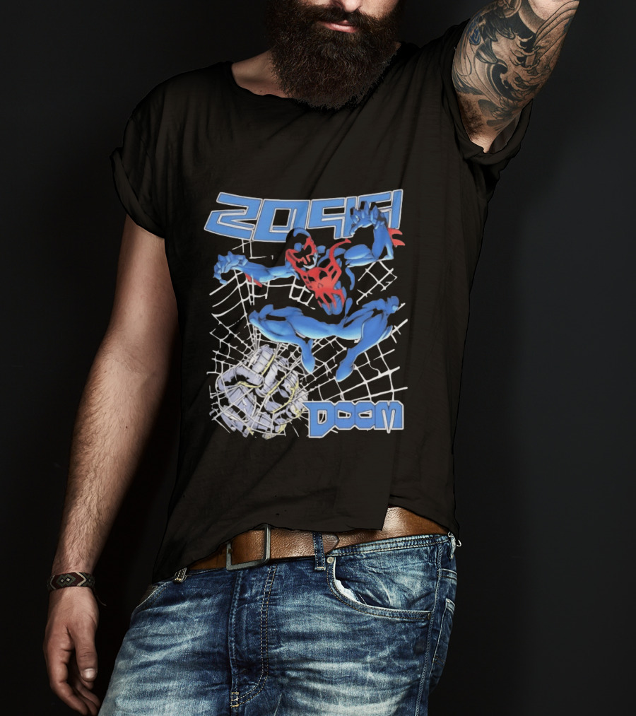 2099 Spider Man Doom Web Punching Action T-Shirt