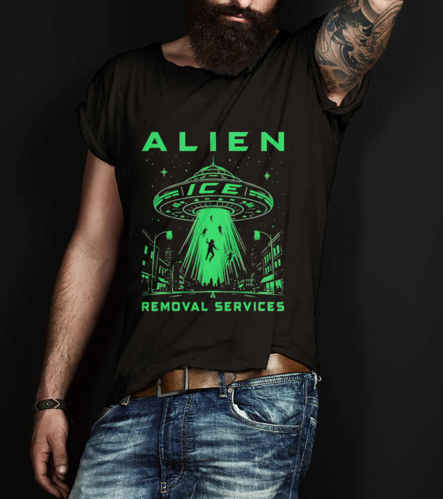 ALIEN ICE UFO Removal Services Extraterrestrial Abduction Scene T-Shirt