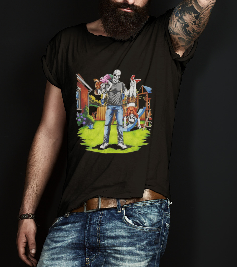 Darkest Dad Skeleton Carrying Children Garden Playground Fun Playtime T-Shirt