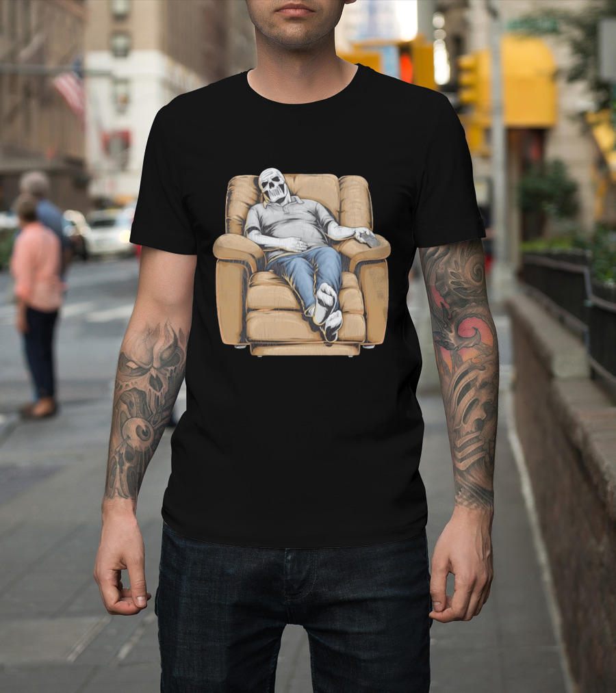 Dying To Relax Skeleton Recliner Couch Potato T-Shirt