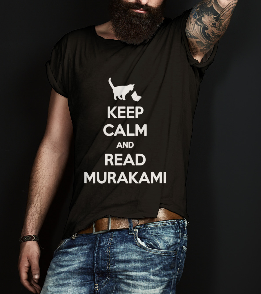 Keep Calm And Read Murakami Cat With Book T-Shirt