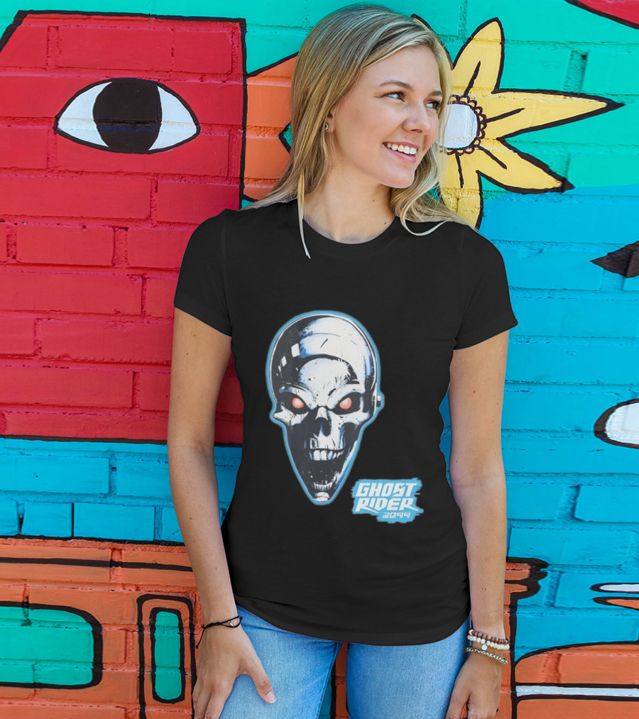 Ghost Rider 2099 Chrome Skull Head Red Eyes Iconic Comic T-Shirt