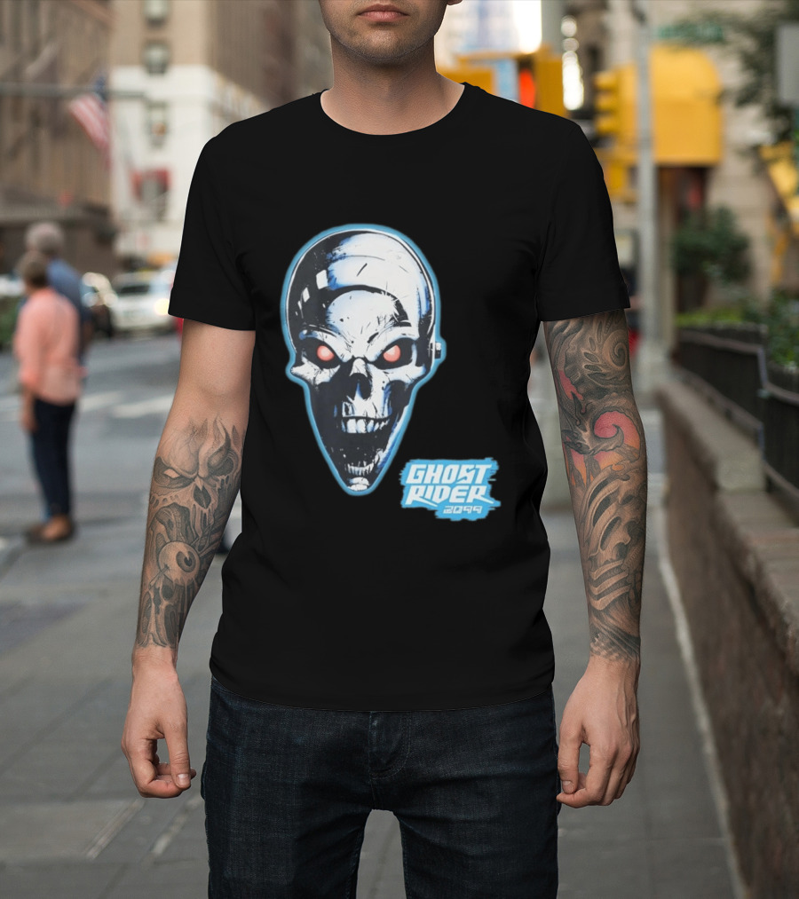 Ghost Rider 2099 Chrome Skull Head Red Eyes Iconic Comic T-Shirt
