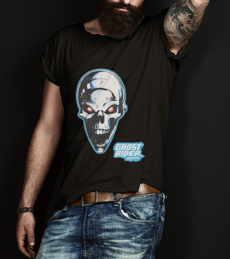 Ghost Rider 2099 Chrome Skull Head Red Eyes Iconic Comic T-Shirt