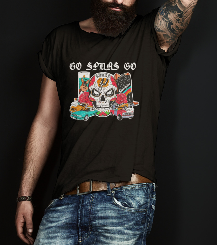 Go Spurs Go SAS Wemby Spurs The Alien Sugar Skull San Antonio Cars Roses T-Shirt