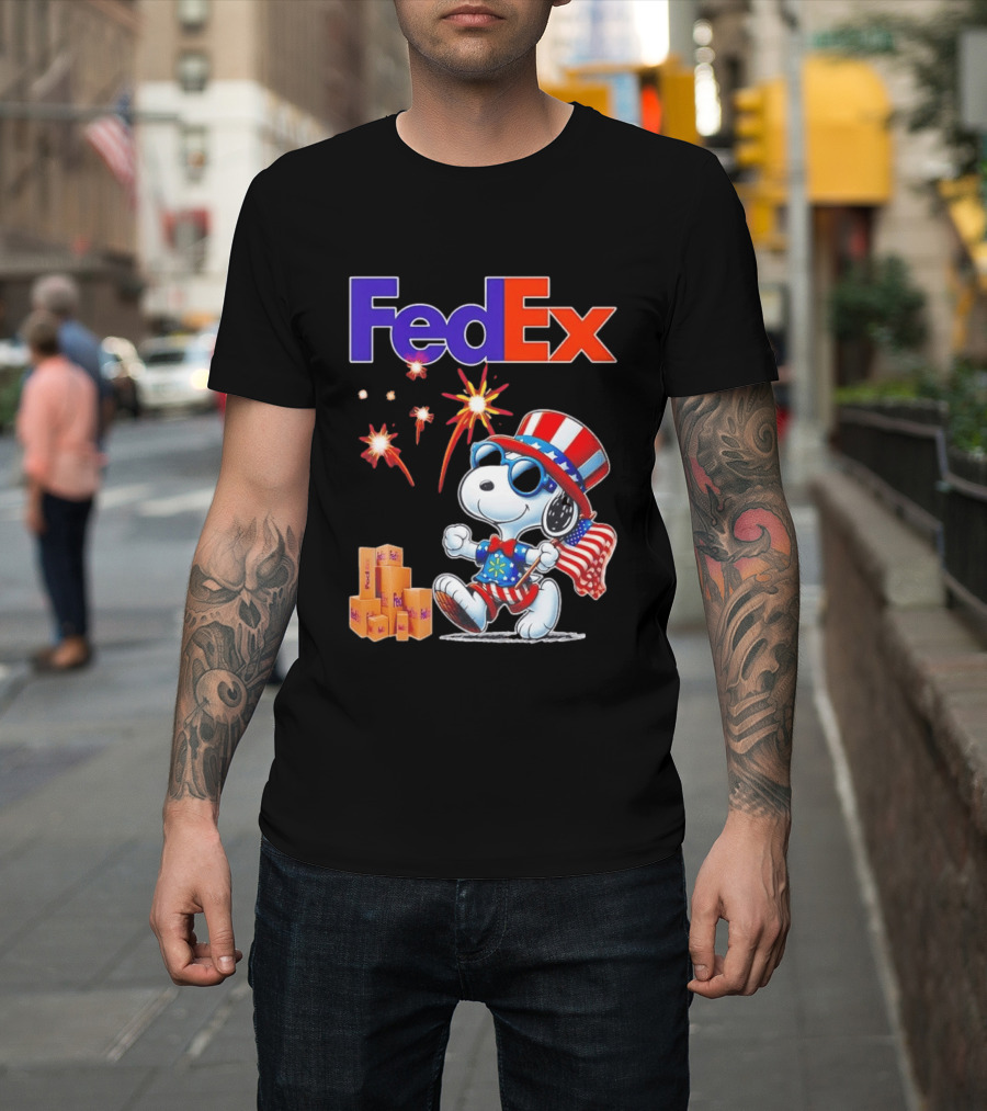FedEx Snoopy American Flag Fireworks Patriotic Delivery T-Shirt
