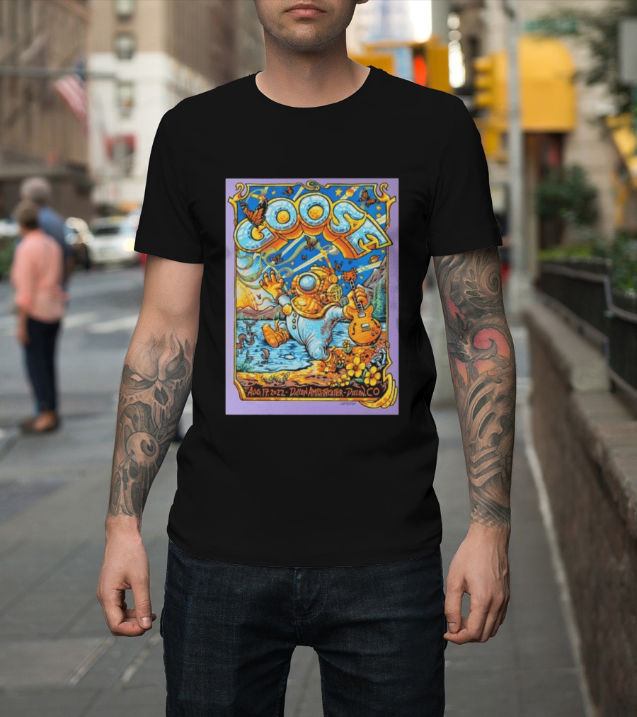 Goose Aug 17 2022 Dillon Amphitheater AJ Masthay Diver Guitar Butterflies T-Shirt