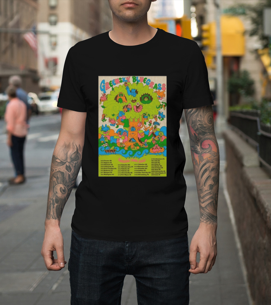 Greensky Bluegrass Summer Tour 2026 Psychedelic Tree Artwork With Tour Dates And Cities T-Shirt