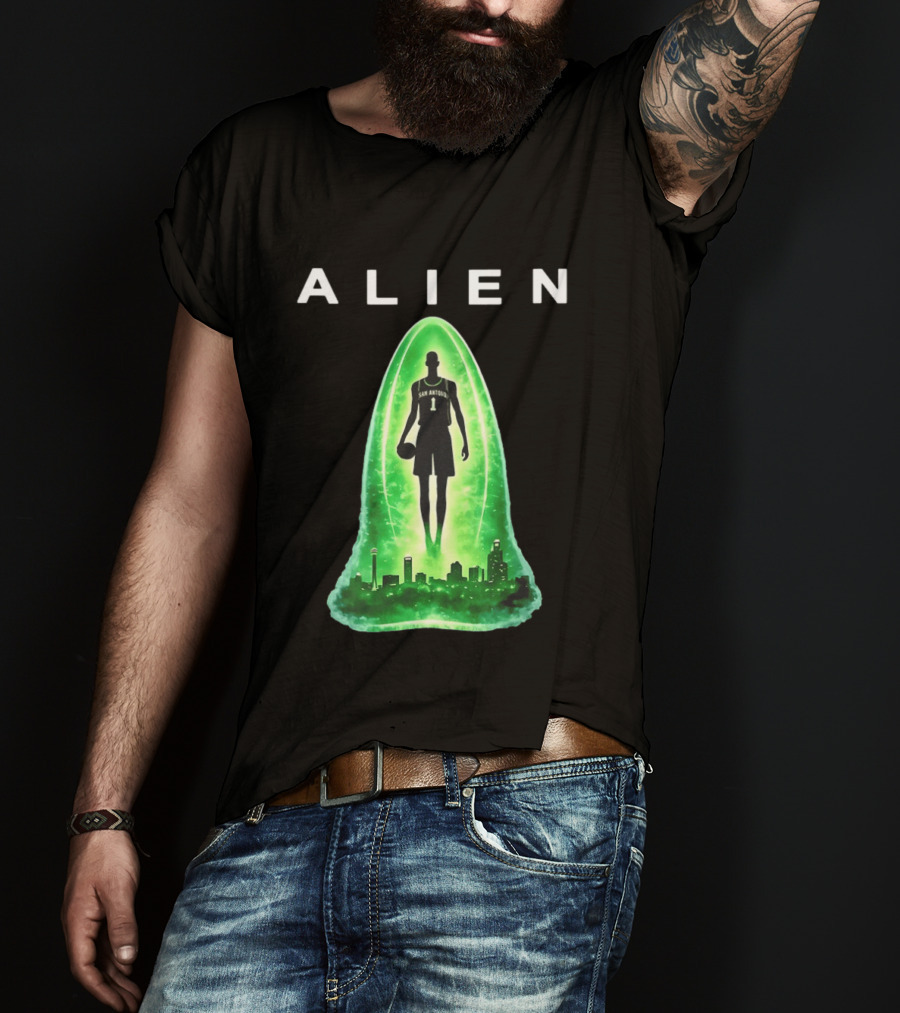San Antonio Spurs Alien Abduction Victor Wembanyama Basketball Skyline T-Shirt