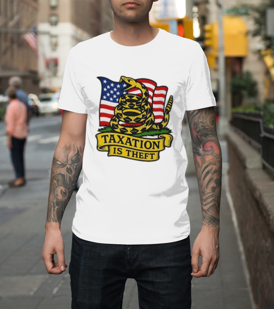 Taxation Is Theft Gadsden Flag American Flag Snake T-Shirt