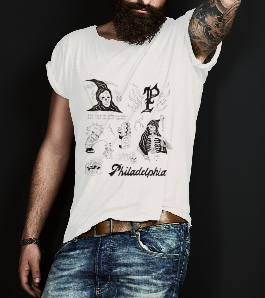 John Kruk Philadelphia Phillies MLB Nightmares Phillies Logo Wizard Skull Ghost T-Shirt