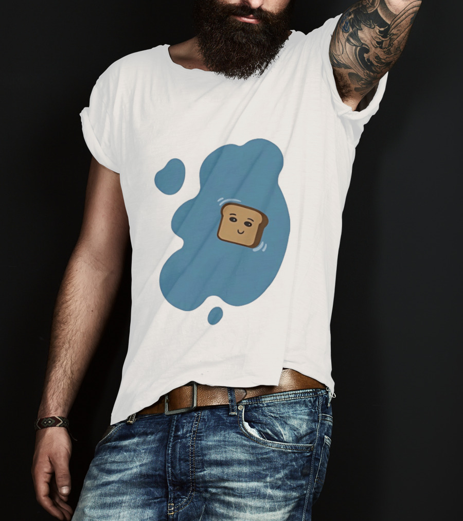 Floating Happy Toast Blue Puddle Cartoon Food Pun T-Shirt