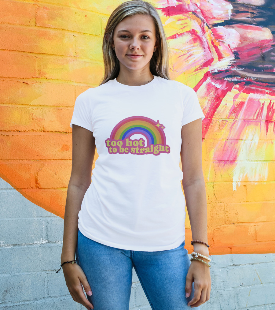 Too Hot To Be Straight Rainbow Pride Sparkle T-Shirt