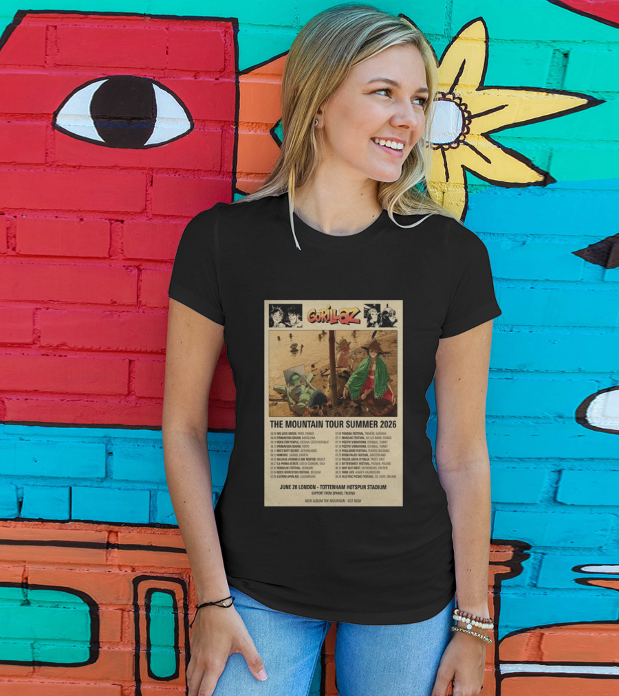 Gorillaz The Mountain Tour Summer 2026 Concert Featuring Noodle And Band Members T-Shirt