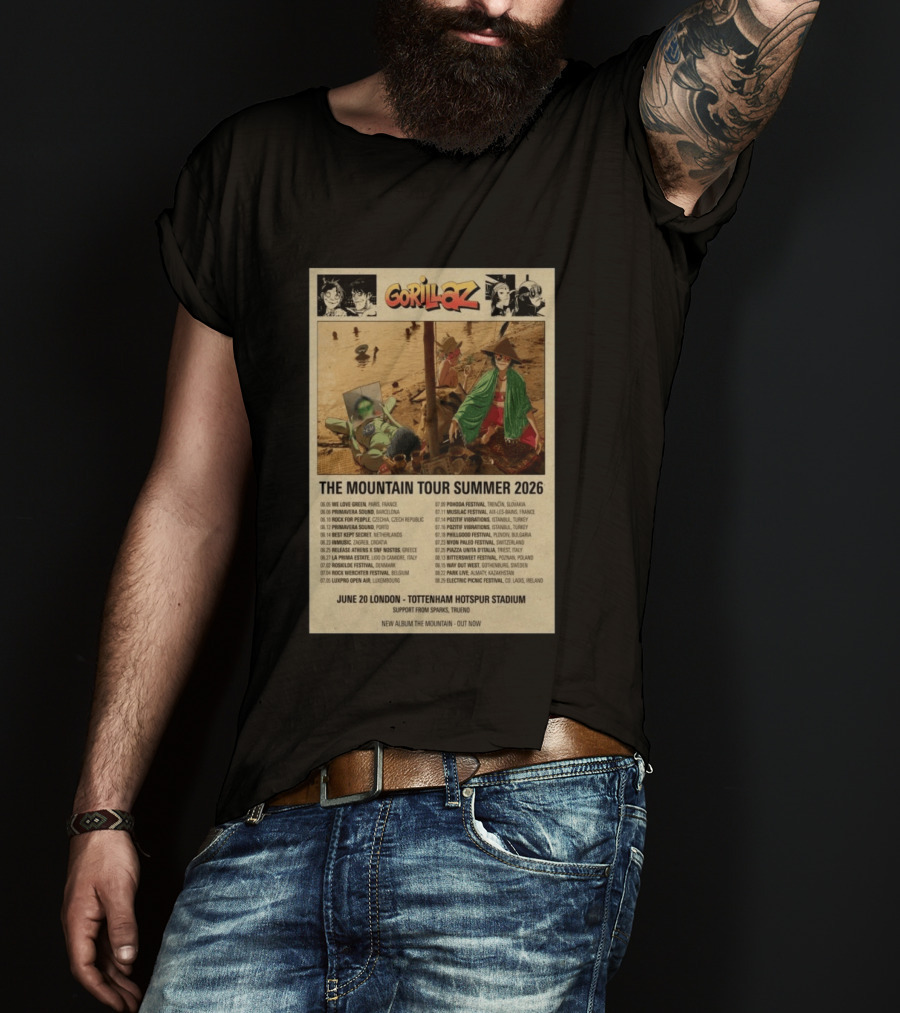 Gorillaz The Mountain Tour Summer 2026 Concert Featuring Noodle And Band Members T-Shirt